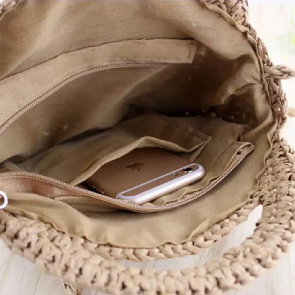 Hand Woven Rattan Straw Round Crossbody Bag - Picture 5 of 8